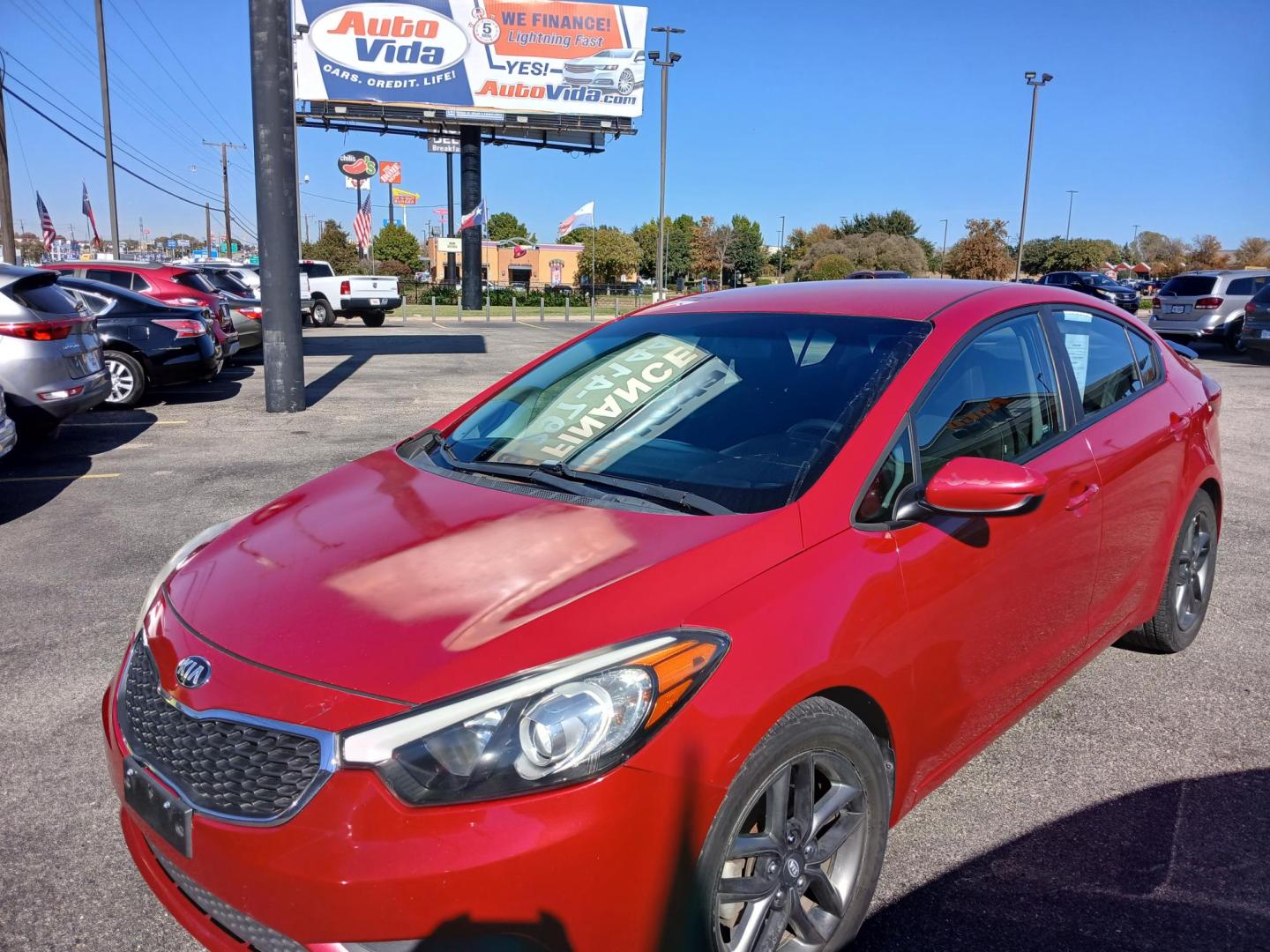 2016 RED Kia Forte LX w/Popular Package (KNAFK4A62G5) with an 1.8L L4 DOHC 16V engine, located at 420 I-35E, Lancaster, TX, 75146, (469) 297-4144, 32.593929, -96.823685 - Photo#0