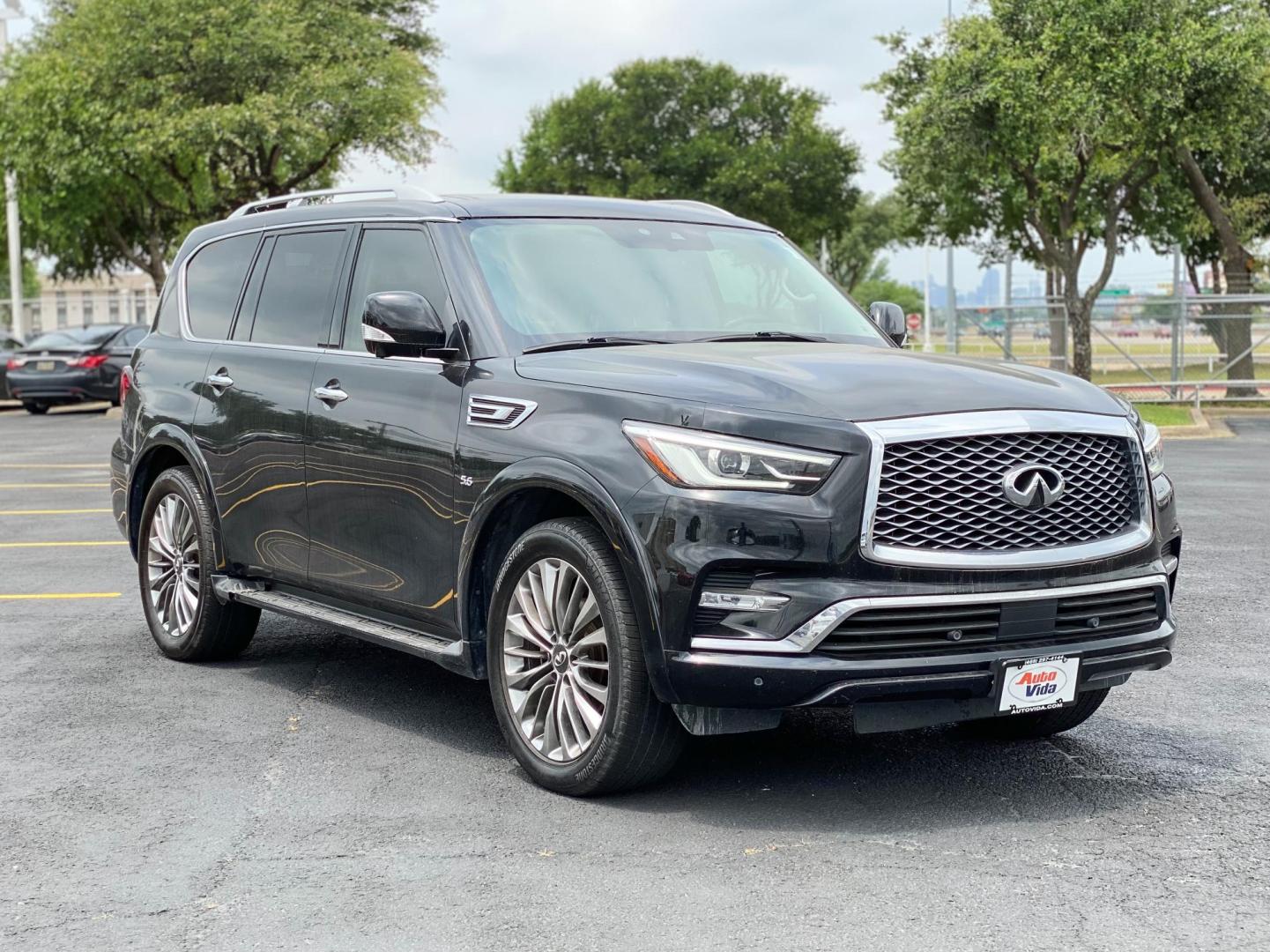 2018 BLACK Infiniti QX80 2WD (JN8AZ2NF5J9) with an 5.6L V8 DOHC 32V engine, 7A transmission, located at 8640 E R L Thornton Fwy, Dallas, TX, 75228, (469) 297-4144, 32.794128, -96.693008 - Photo#1