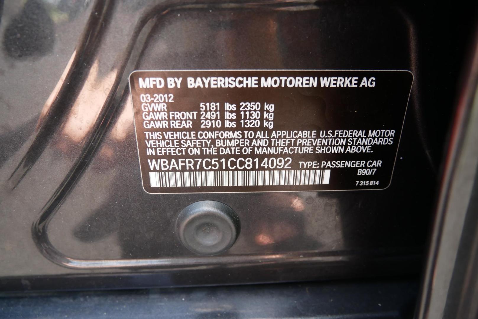 2012 BLACK BMW 5-Series 535i (WBAFR7C51CC) with an 3.0L L6 DOHC 24V engine, located at 8640 E R L Thornton Fwy, Dallas, TX, 75228, (469) 297-4144, 32.794128, -96.693008 - Photo#25